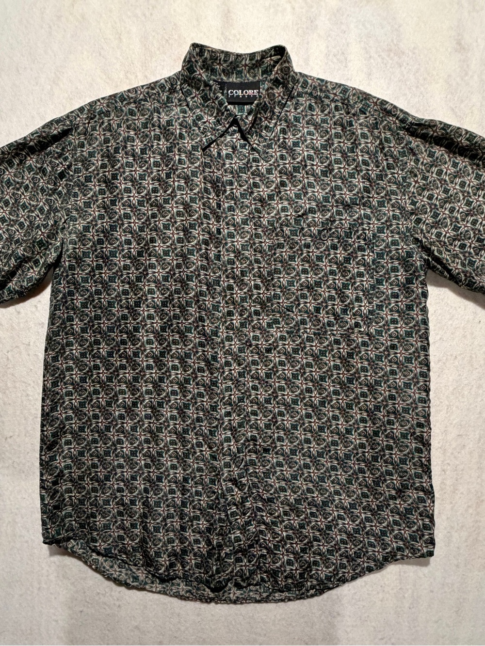 Colore Italia Men's Silk Retro Geometric Medallion Shirt Size M Excellent